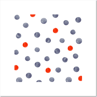 Watercolor random dots - gray and orange Posters and Art